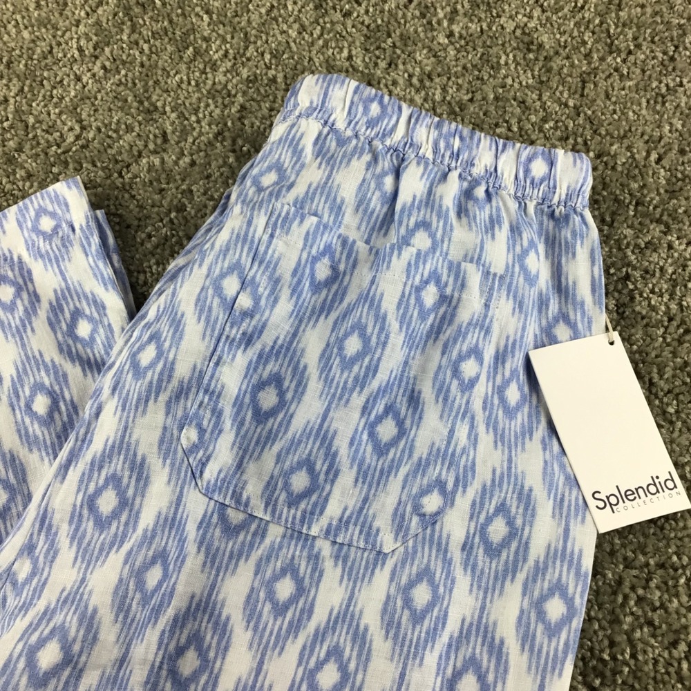 Splendid Womens Angie Blue Ikat Print Crop Linen Wide Leg Pants Size M NWT